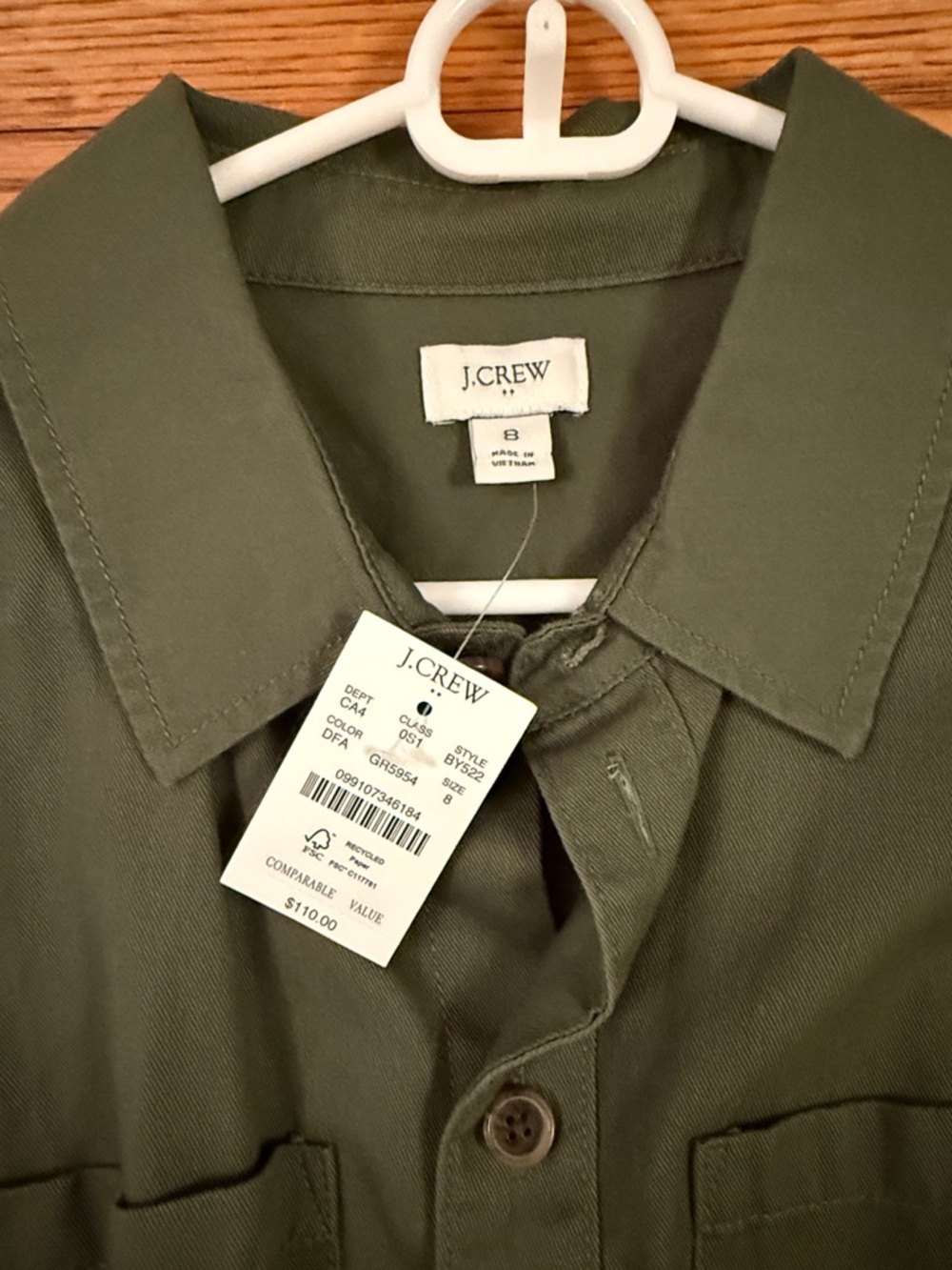 J. Crew Factory Olive Green Short-Sleeve Shirt Dress with Tie Waist, size 8 NWT - Picture 2 of 3